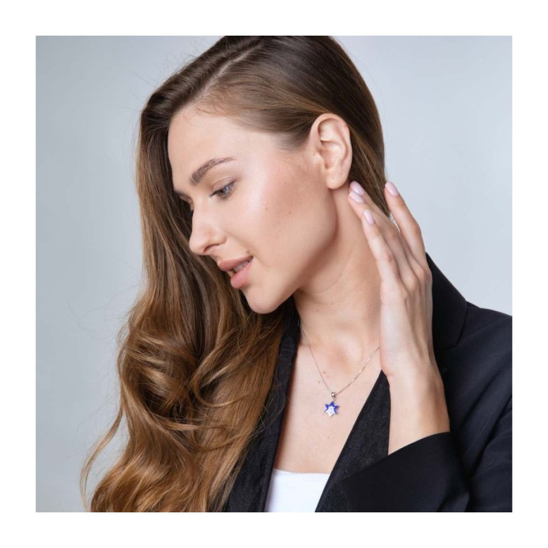 שרשרת תליון כסף סטרלינג מגן דוד בלו... | תליון יהודי